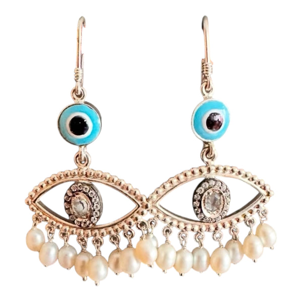 Evil Eye Pearl Earrings