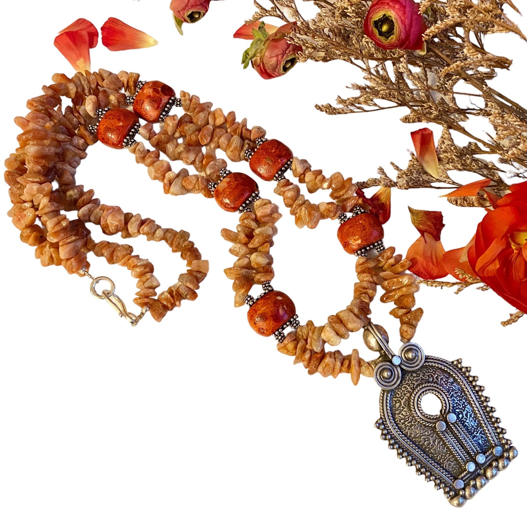 ON SALE - NEW Sunstone & Coral necklace