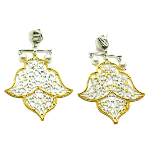 SOLD - ON SALE - NEW Pearl Filigree earring 1