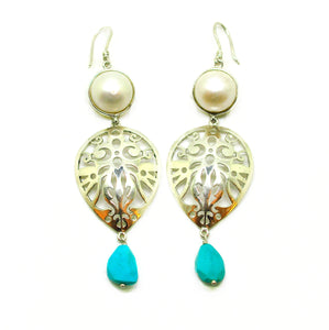 SOLD ON SALE Large Victorian filigree Pearl & Turquoise