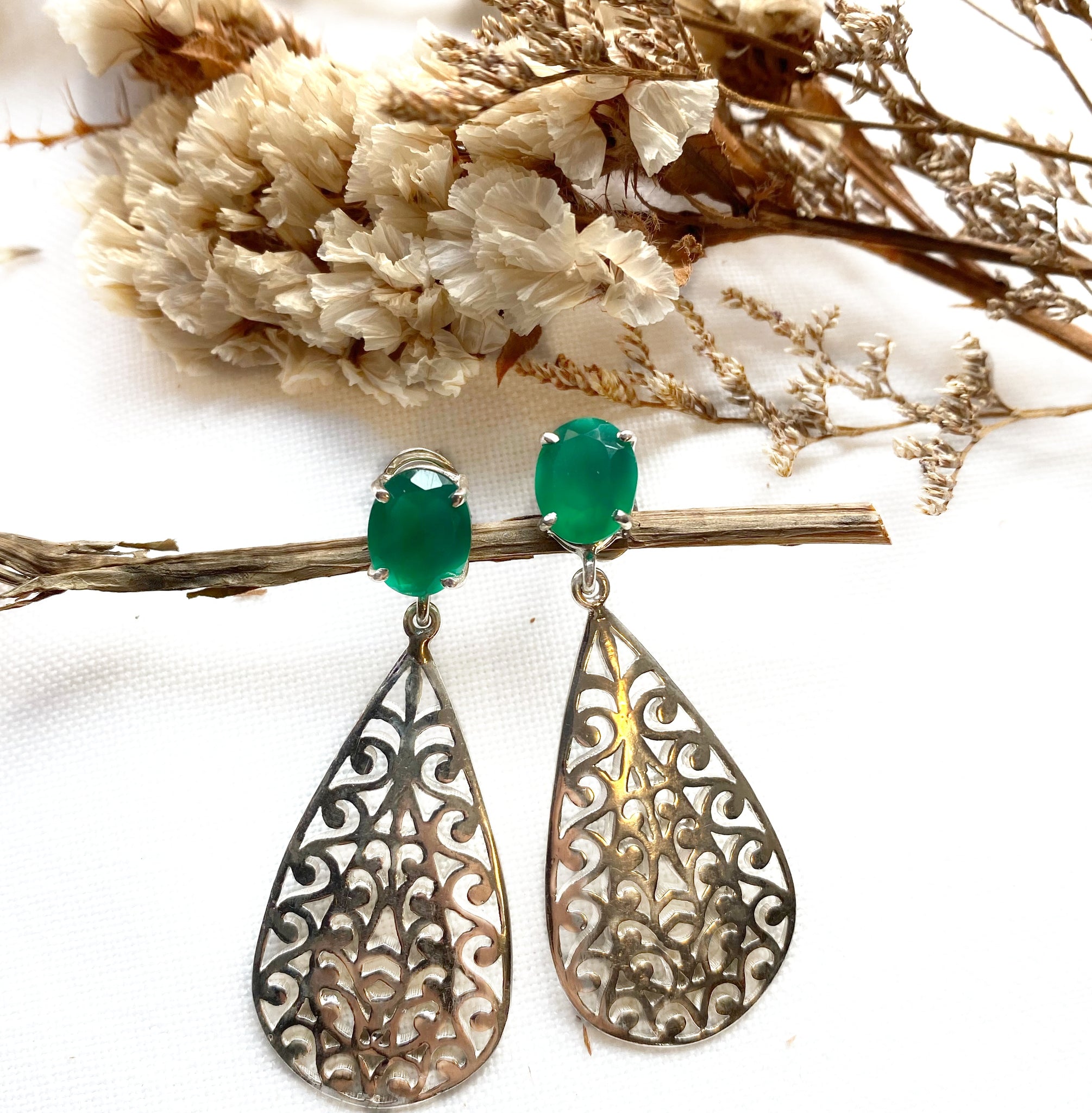 SOLD - NEW Mughal earring 4 - Green Onyx