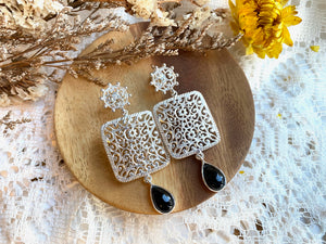 SOLD - ON SALE - NEW Square Ajouré earring, Black Onyx