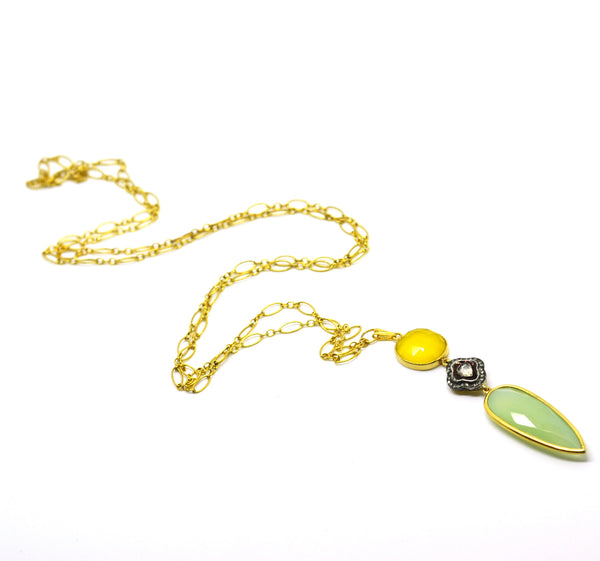 Polki Necklace with  Green Chalcedony