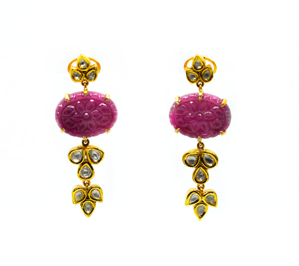 SOLD - NEW Carved Ruby and Polki earring