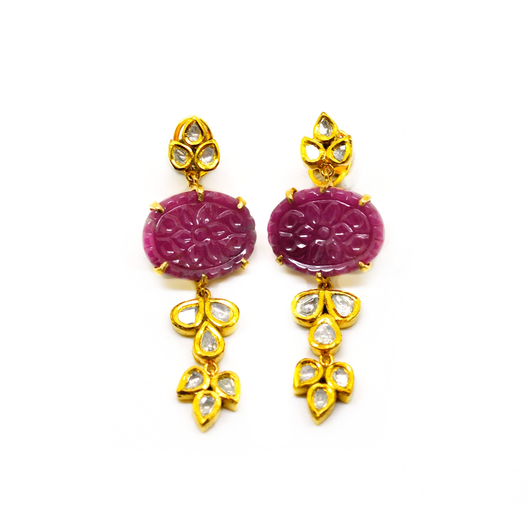 SOLD - NEW Carved Ruby and Polki earring
