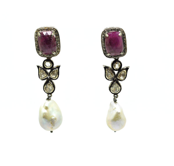 SOLD - NEW Ruby and Polki earring