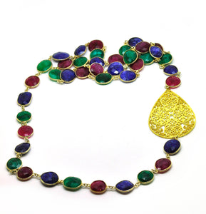 SOLD - NEW - Ruby, Emerald, Sapphire necklace