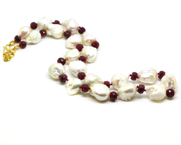 SOLD - NEW baroque pearl and ruby necklace