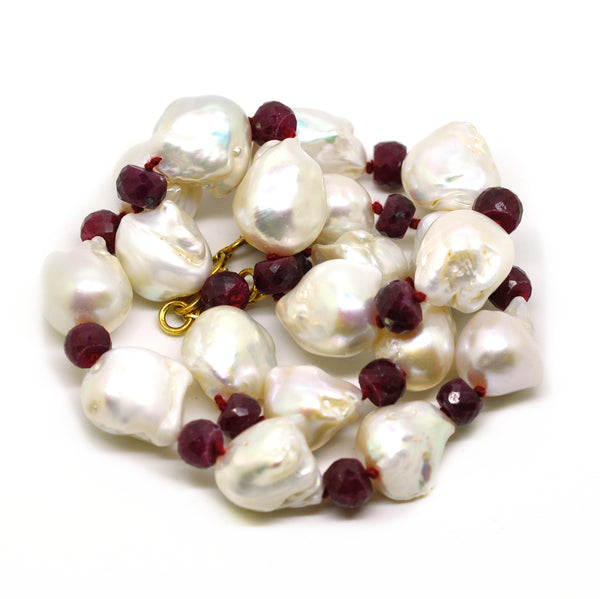 SOLD - NEW baroque pearl and ruby necklace