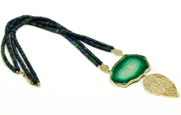 SOLD - Agate Druzy necklace with Lapis chrysocolla