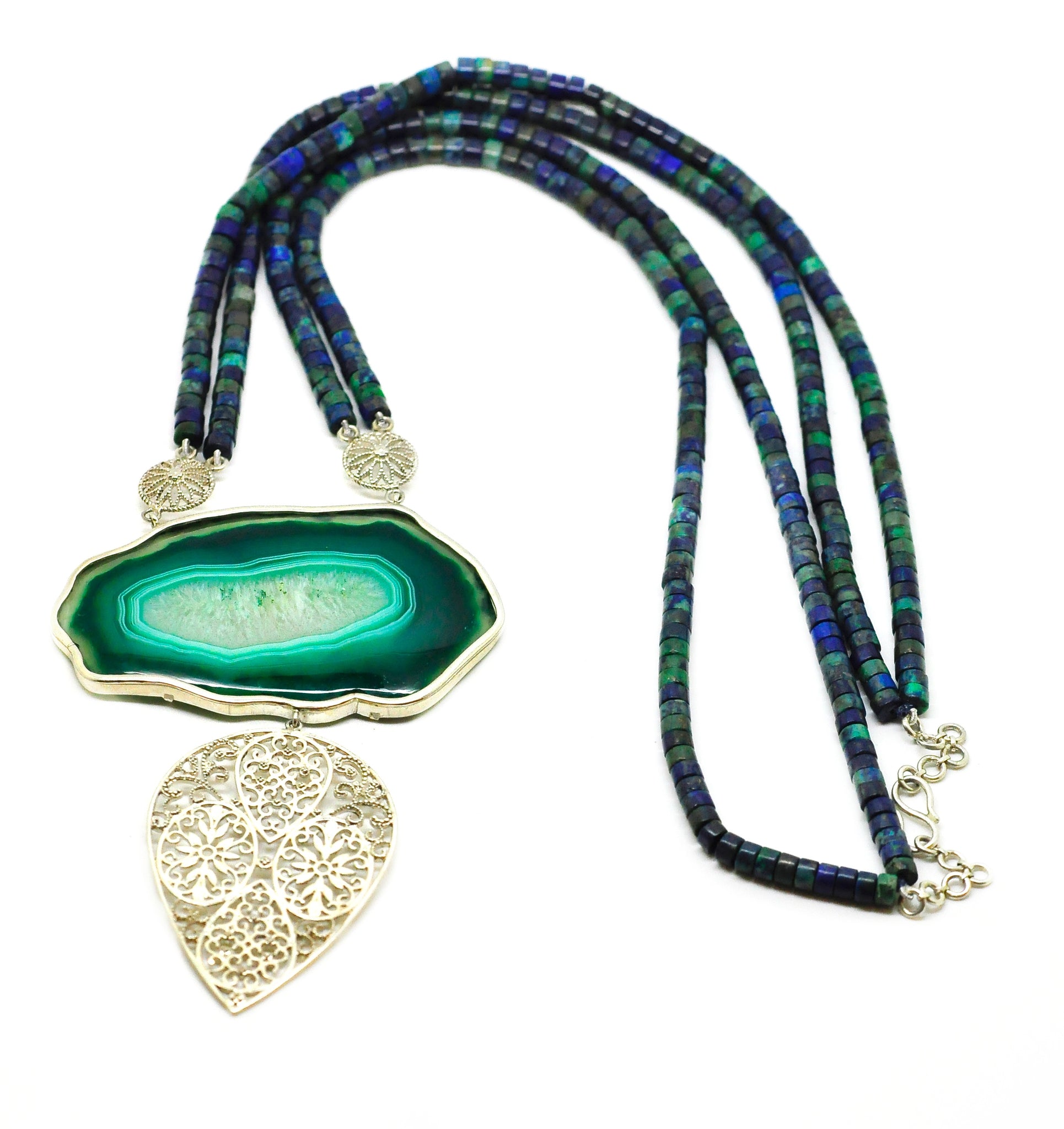 SOLD - Agate Druzy necklace with Lapis chrysocolla