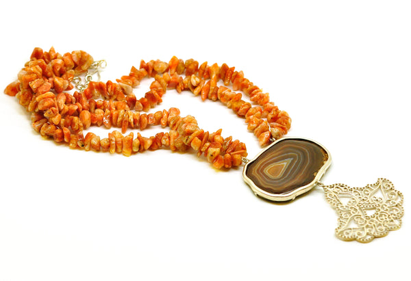 SOLD- ON SALE Druzy necklace with sunstone and Filigree