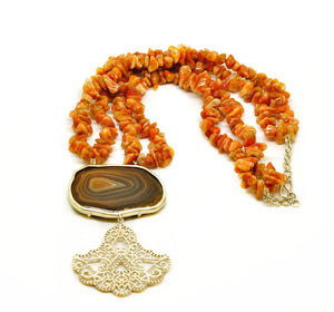 SOLD- ON SALE Druzy necklace with sunstone and Filigree