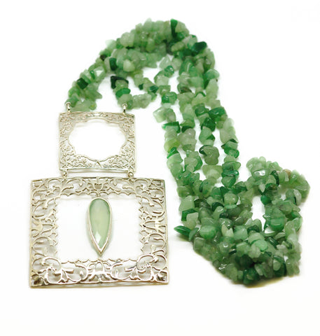 SOLD - ON SALE NEW Square filigree Aventurine necklace