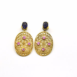 ON SALE - Filigree Pink topaz and Iolite earring