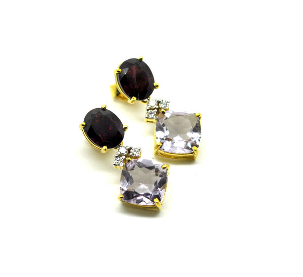 SOLD - Garnet and Amethyst diamond earring