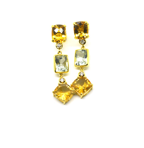 SOLD - ON SALE -  Citrine and green amethyst earring