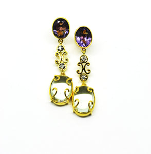 Amethyst and green amethyst  and diamonds earrings
