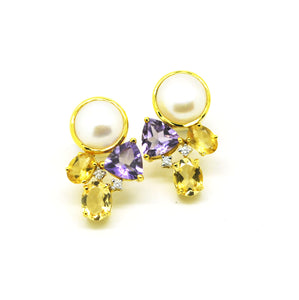 SOLD - ON SALE Pearl, amethyst and citrine earring