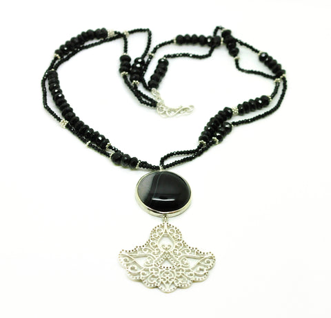 SOLD -Gemstone and Filigree necklace - Black onyx