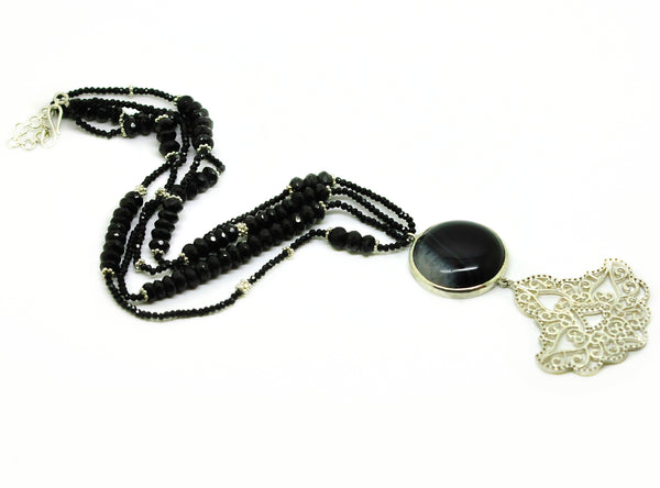 SOLD -Gemstone and Filigree necklace - Black onyx