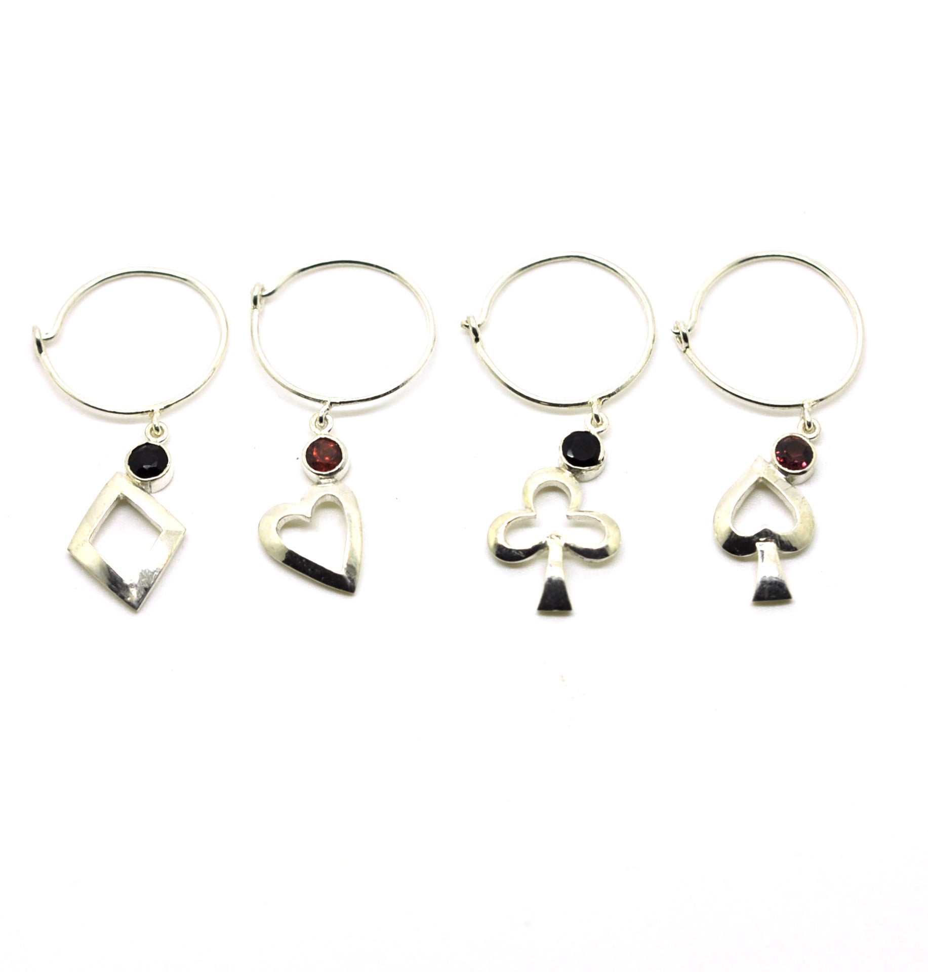 Sterling Silver Wine Glass Charm Set 4 - Card Suits