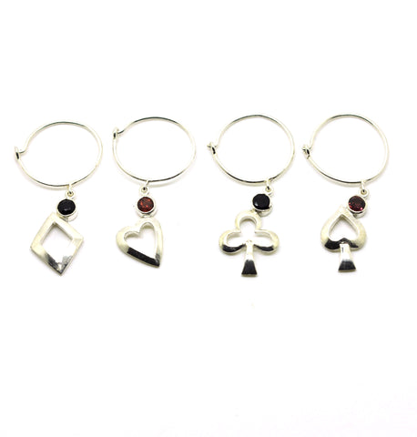 Sterling Silver Wine Glass Charm Set 4 - Card Suits