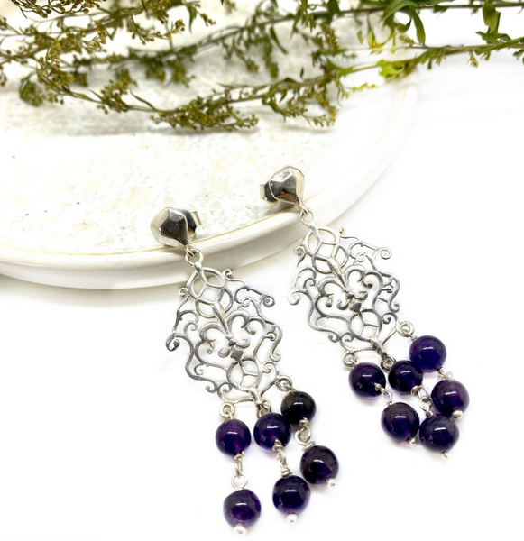 Amethyst, Victorian Filigree Earring