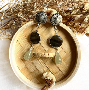 NEW - Labradorite and Jade Vintage earrings