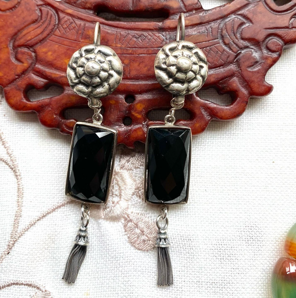 Black Onyx Earrings, Vintage style