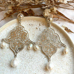 SOLD - NEW - Large Filigree Pearl Earring