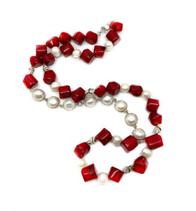 ON SALE - Coral and Pearl Necklace